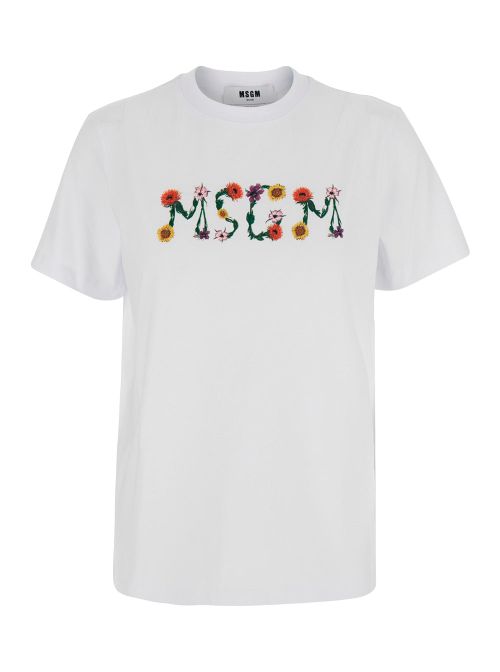 Floral Logo-Printed Cotton T-shirt — White