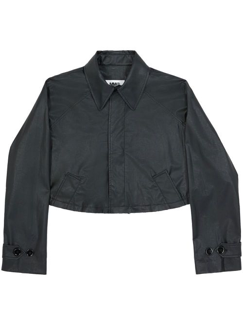 Faux-leather cropped jacket - Black