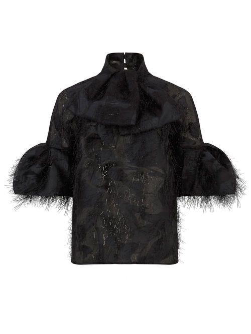Puff-sleeve lavaliere blouse - Black