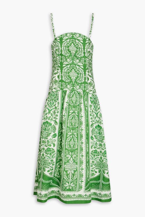Printed linen midi dress
