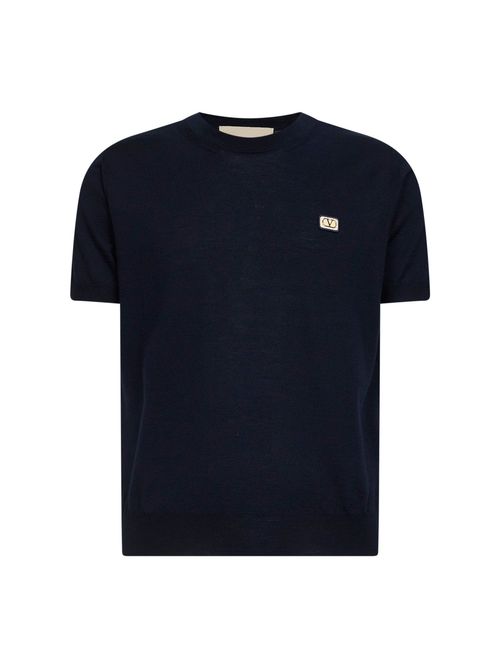 VLogo-Patch Virgin Wool Sweater — Blue