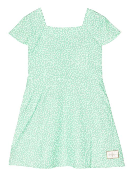 Logo-patch floral-print dress - Green
