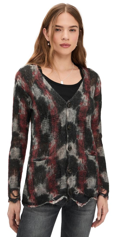 Printed Boyfriend Cardigan Red/Black/White