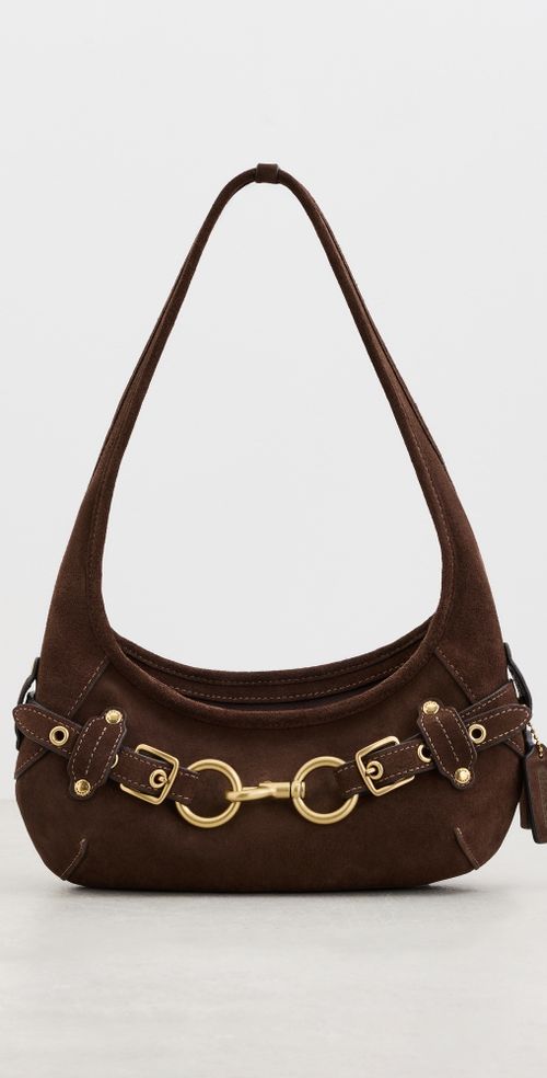 Belted Ergo Suede Shoulder Bag 26 Dark Chocolate One Size