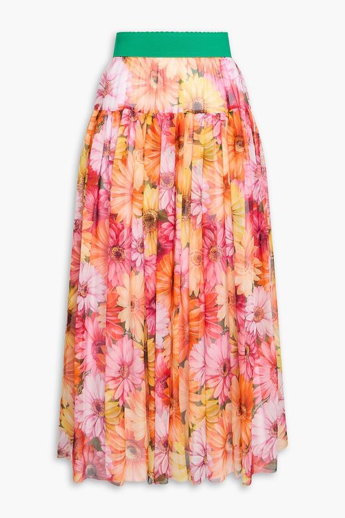 Gathered floral-print silk-georgette midi skirt - Orange - IT 38