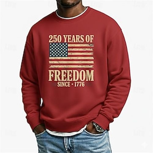 Men's Graphic American US Flag 250th Anniversary Sweatshirt Sports Fashion Daily Classic Crew Neck Outdoor Vacation Blue Black Red Green Printing Spring Fall D