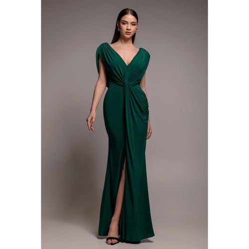 Goddiva Cowl Plunge Draped Mermaid Maxi Dress - Emerald Green