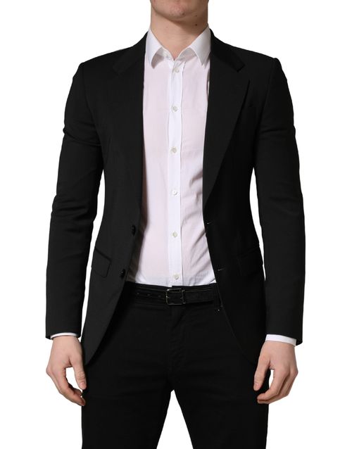 Two-Button Wool Blend Blazer — Black