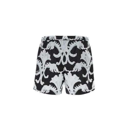 Ornate Scroll-Printed Polyamide Shorts — Black