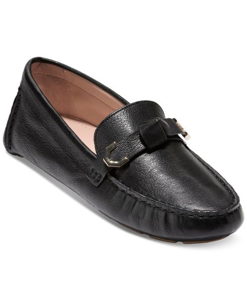 Women's Evelyn Bow Driver Loafers - Black Leather