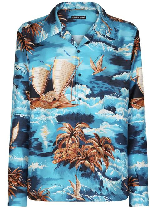 Graphic-print silk shirt - Blue