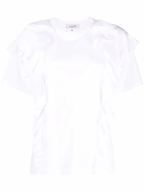 Ruffle-Trim Cotton T-Shirt — White