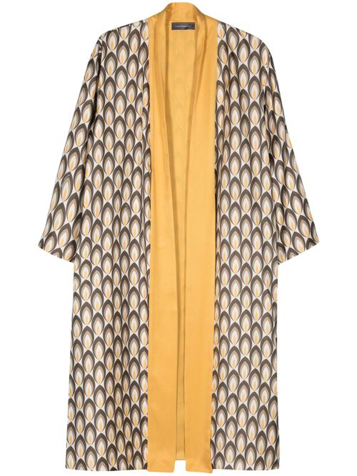 Geometric-pattern midi silk kaftan - Neutrals