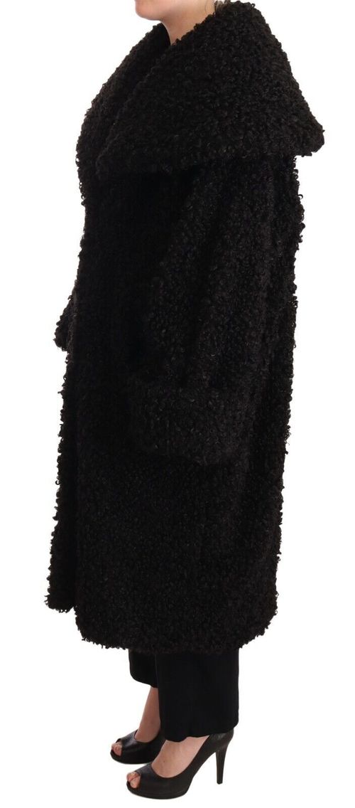 Textured Polyester Fur Coat — Black