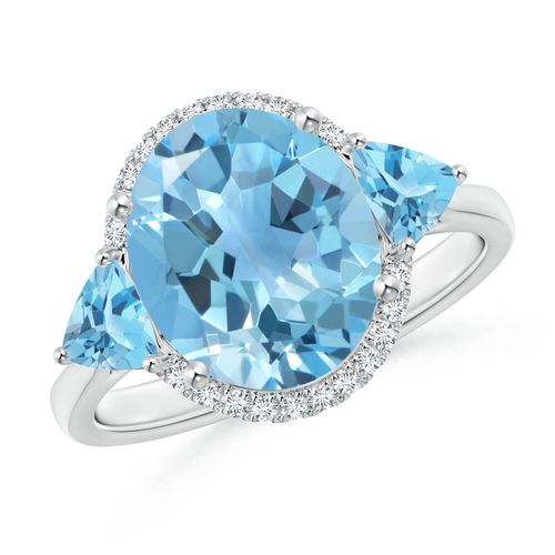 Angara 4.7 Carats Oval & Trillion Swiss Blue Topaz Cocktail Ring in Platinum