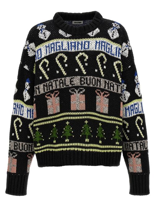 Intarsia Knit Sweater — Black