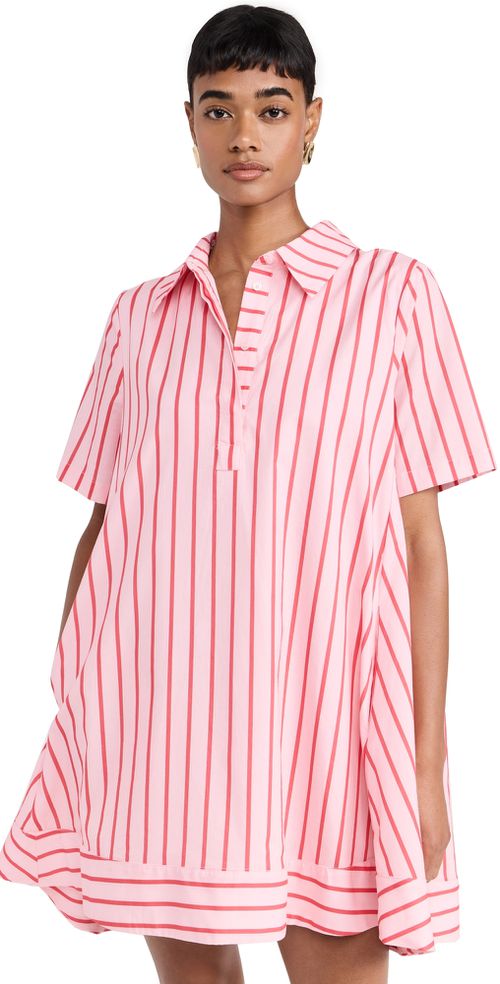 Stripe A-line Shirt Dress Pink/Red