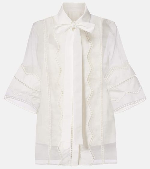 Tie-neck cotton and silk-blend blouse