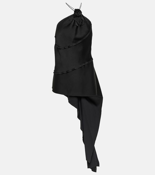 Floral-appliqué draped satin top