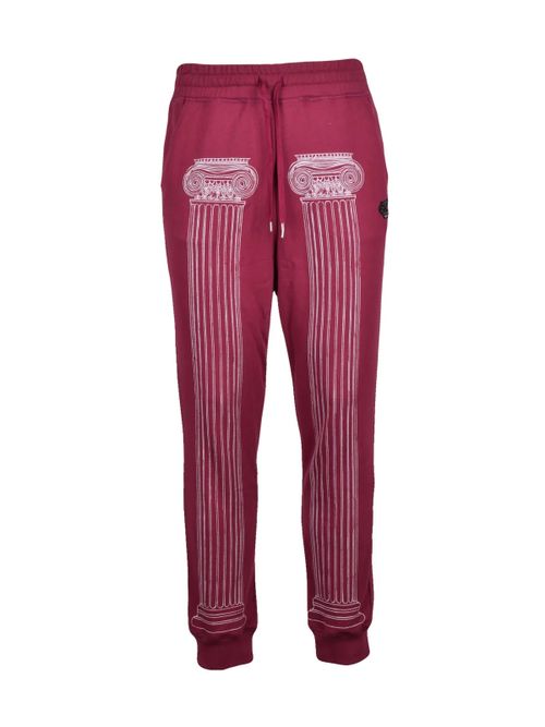Red Track Pants with Column Print and Elastic Waistband