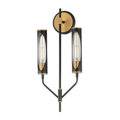 Regent 2-Light LED Wall Sconce in Black with Antique Bra