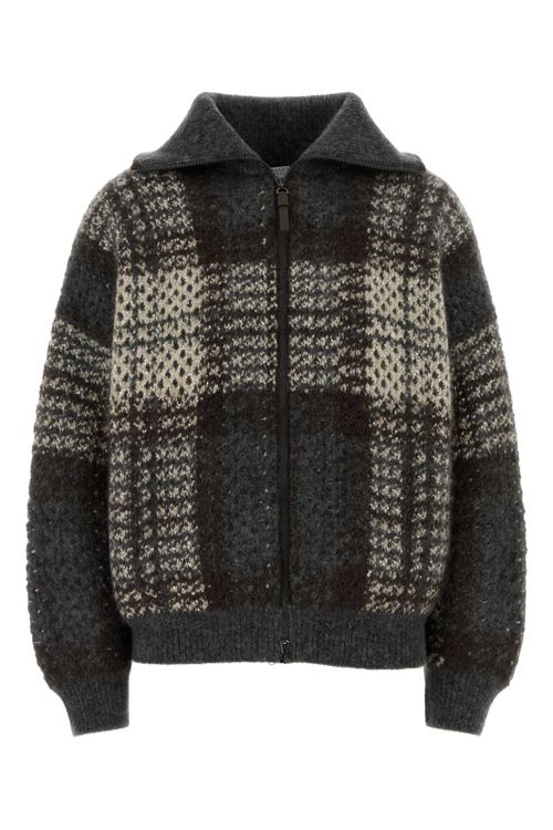 Embroidered Mohair Blend Cardigan — Gray