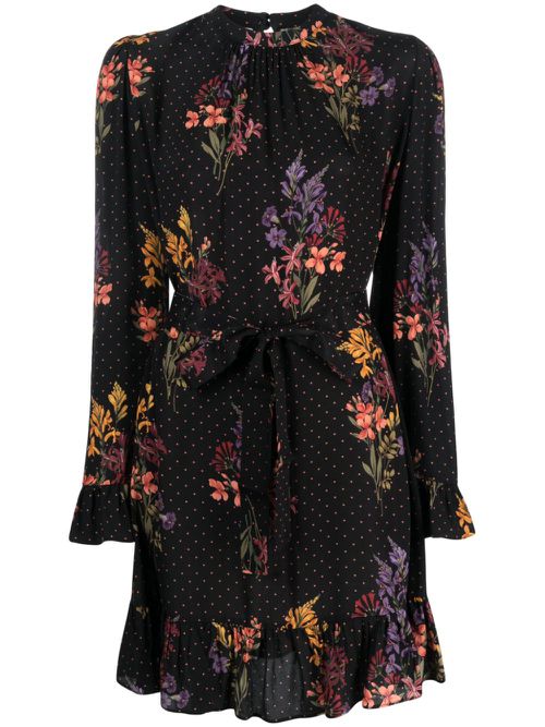 Crepe floral polka-dot mini dress - Black