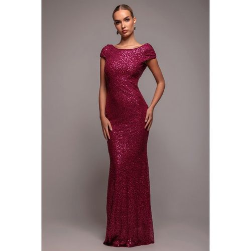 Goddiva Cowl Back Sequin Maxi - Burgundy