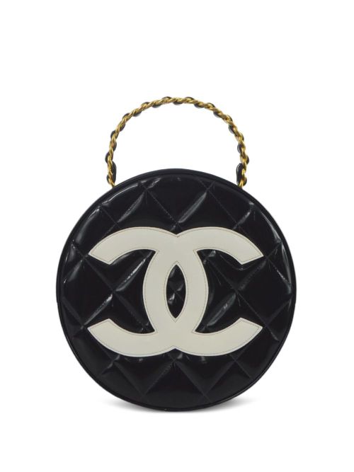 1995 pre-owned CC diamond-quilted round vanity bag - Black