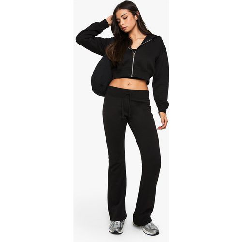 Boohoo Womens Shrunken Flared Jogger 3 Piece Tracksuit - Black Cotton - X-Large