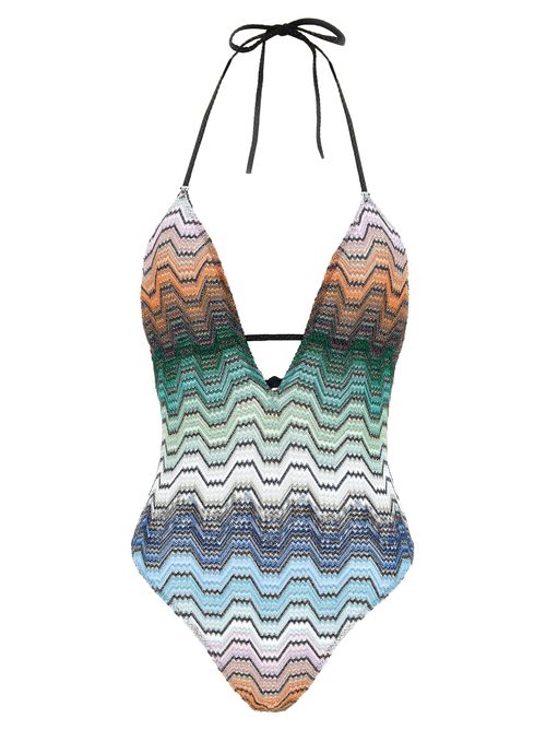 Raschel Greek Motif Knit Swimsuit — Multicolor