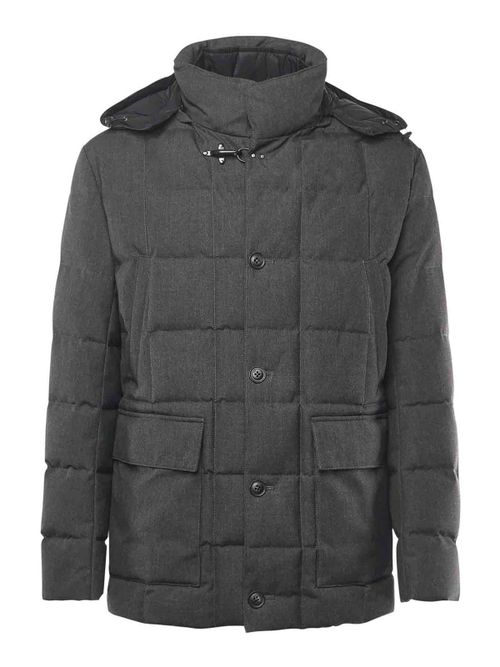 Padded Pea Coat In Melange Canvas
