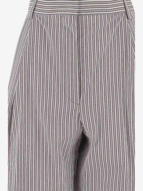 Striped Cotton-Silk Trousers — Gray