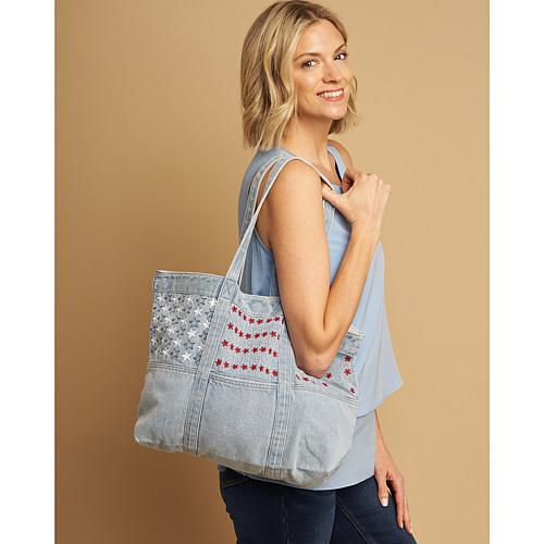 Americana Embroidered Denim Tote Bag