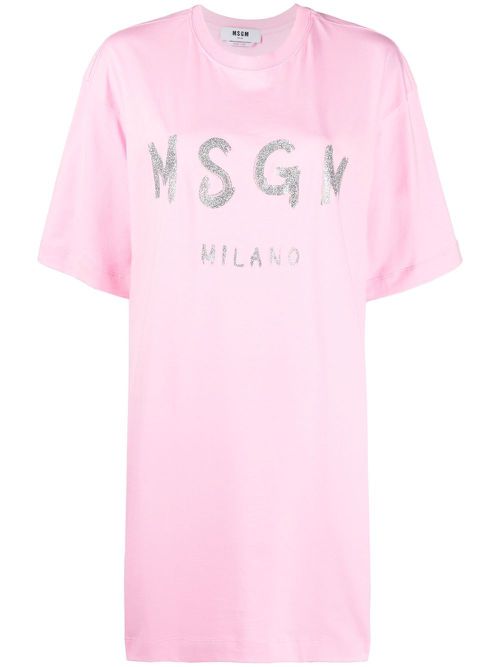 Logo-print cotton T-shirt dress - Pink