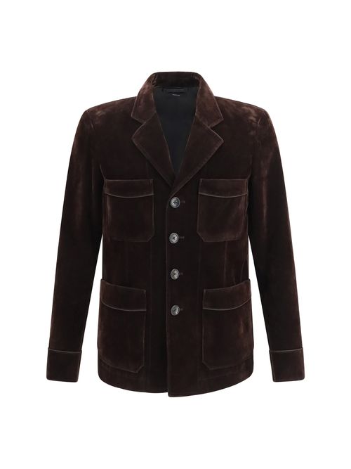 Cotton-Blend Velvet Blazer — Brown