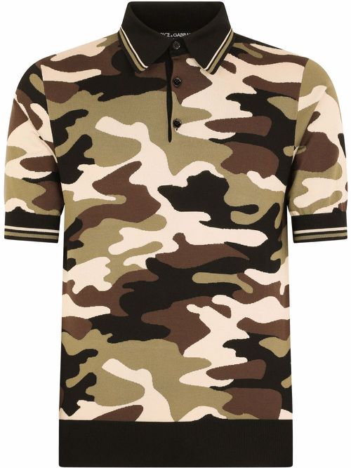 Camouflage-pattern silk polo shirt - Green