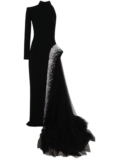 Crystal-embellished crepe dress - Black