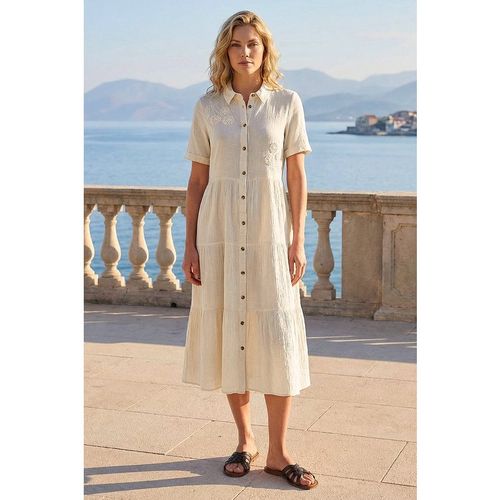 Roman Womens Embroidery Detail Tiered Midi Dress - Natura