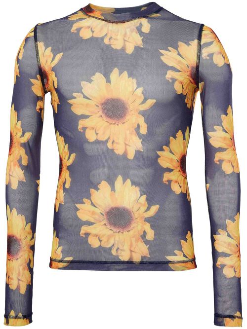 Floral-print sheer top - Blue