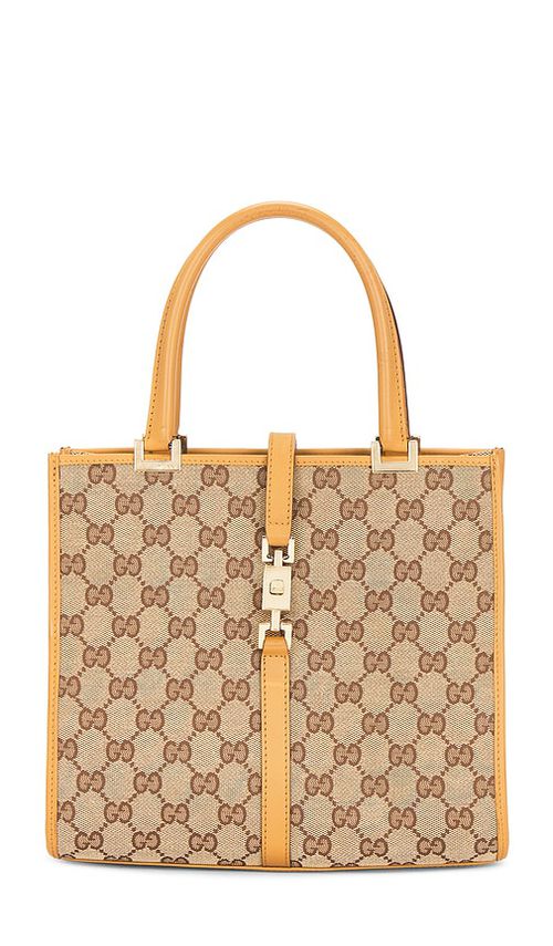 FWRD Renew Gucci Bardot Tote Bag in Beige
