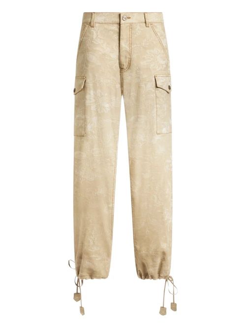 Floral Jacquard Canvas Cargo Trousers