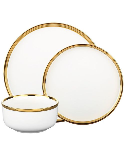 Hillcrest Black 12pc Gold Rim Dinnerware Set, Service For 4