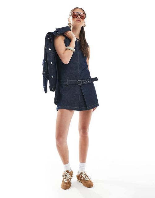 Denim seam mini dress in shutter blue