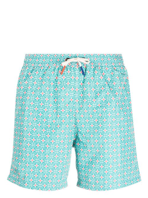 Geometric-print drawstring swim shorts - Green