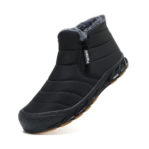 Hanani Mens Snow Boots Waterproof Winter Boots for Men Fur Lined Warm Ankle Boots Zipper Closure Slip on Outdoor Boot Comfortable Walking Shoes