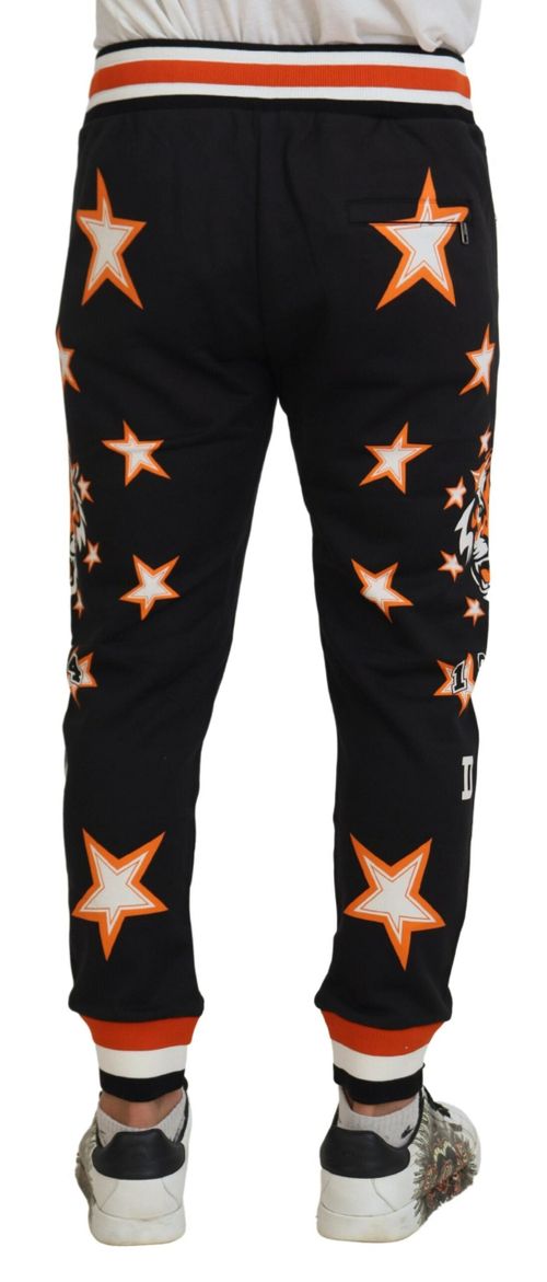 Star-Embroidered Cotton Joggers — Black
