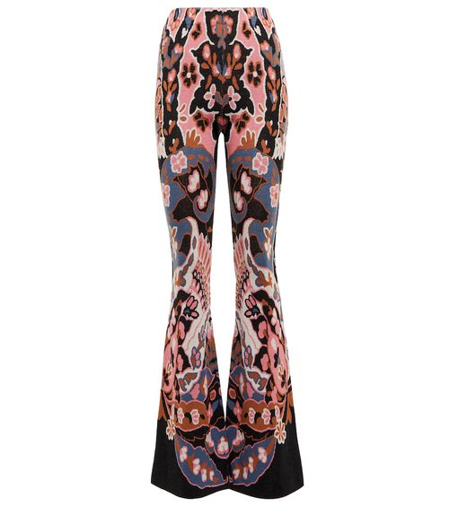 Floral high-rise flared wool pants