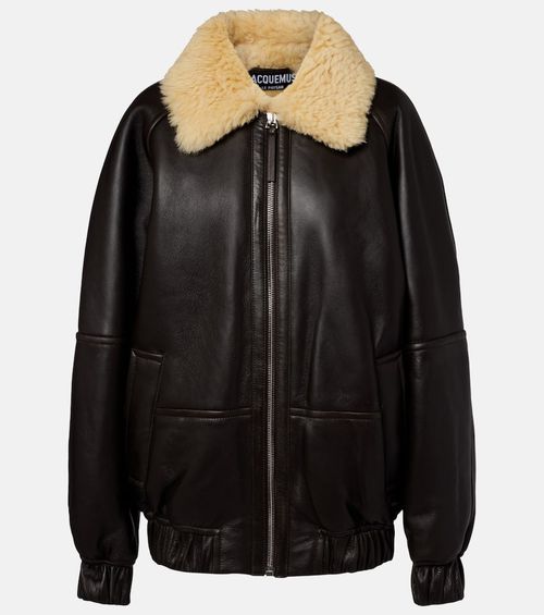 Bombardier shearling-trimmed leather bomber jacket