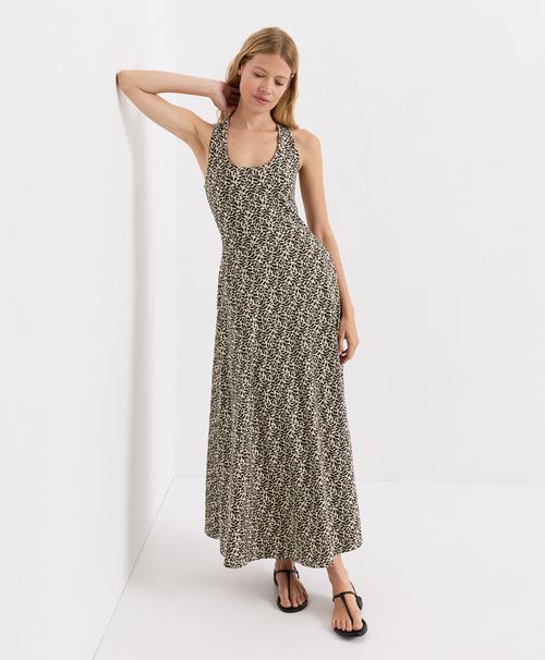 Women's Flax Heather Leafmark Fit & Flare Open Back Maxi Dre